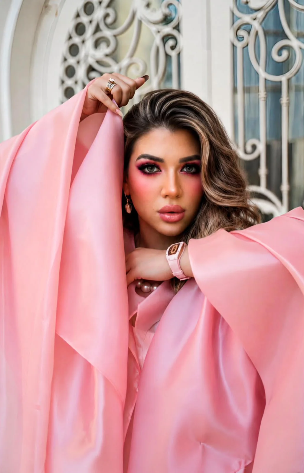 Editorial portrait of Almas Anfar Kathuria in pink